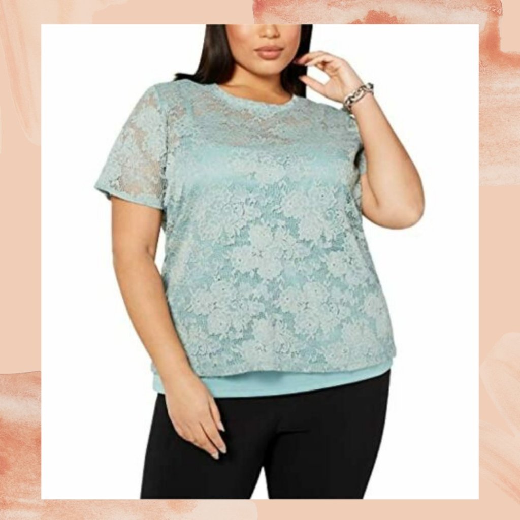 Nwt Sage Short Sleeve Lace Overlay & Tank Top